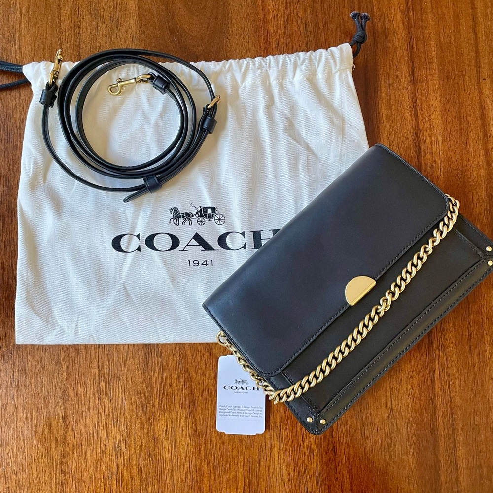 Coach Dreamer Convertible Crossbody Clutch Glove Tanned Leather Purple Suede